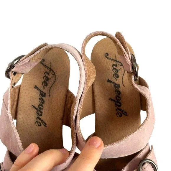 Free People Park Circle Clogs Pink Suede Wooden Platform Slingback Size 38 - Picture 2 of 7